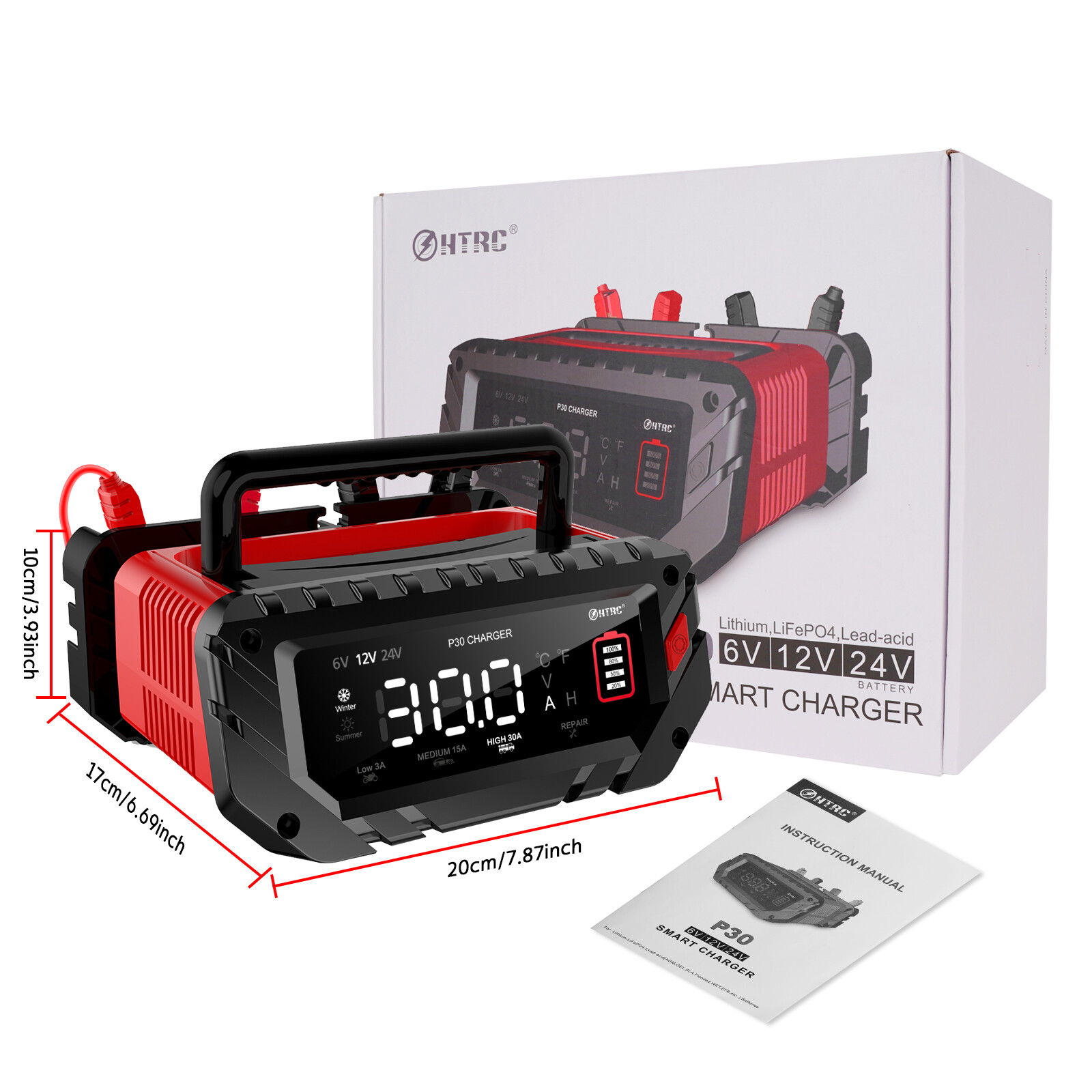 30Amp Smart Car Battery Charger, 12V/24V Automotive Charger, Battery Maintainer - Image 4