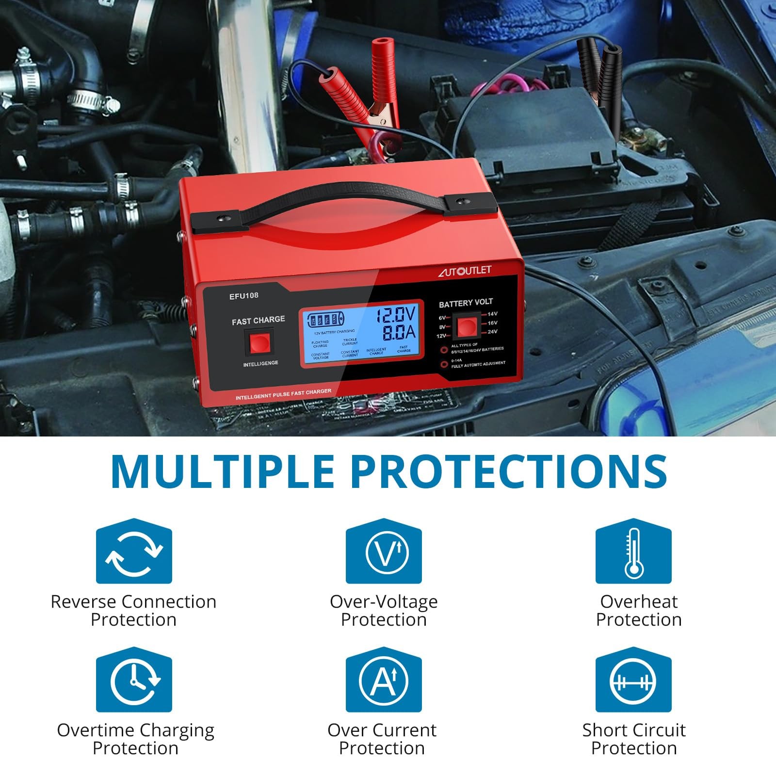 8V Battery Charger for Golf Cart & Automotive - 0-10A Lead-Acid Maintainer - Image 2