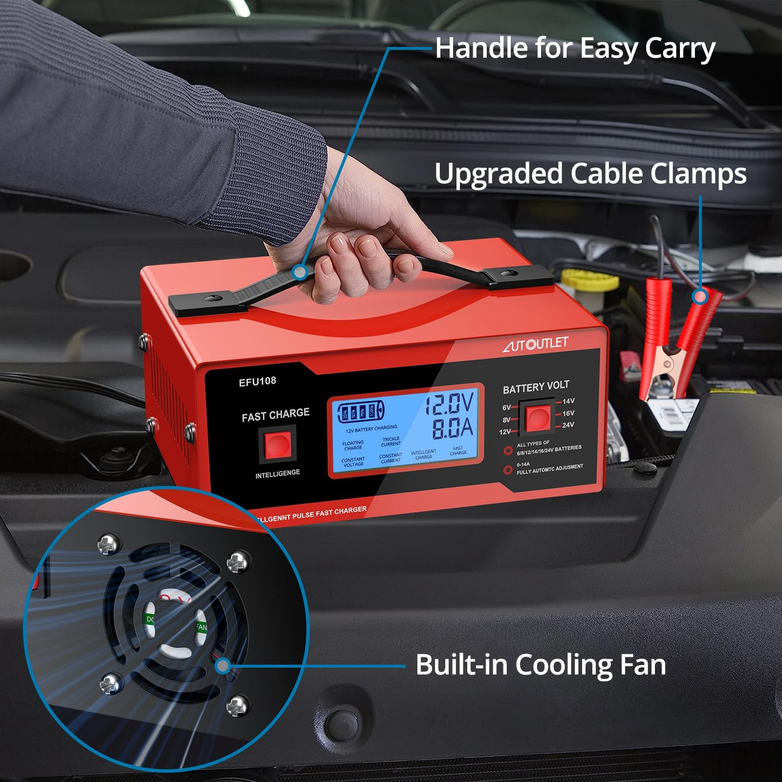 8V Battery Charger for Golf Cart & Automotive - 0-10A Lead-Acid Maintainer - Image 3