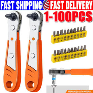Ratcheting Right Angle Screwdriver Hex Drive 90 Degree Offset + 10pc Bits Set!