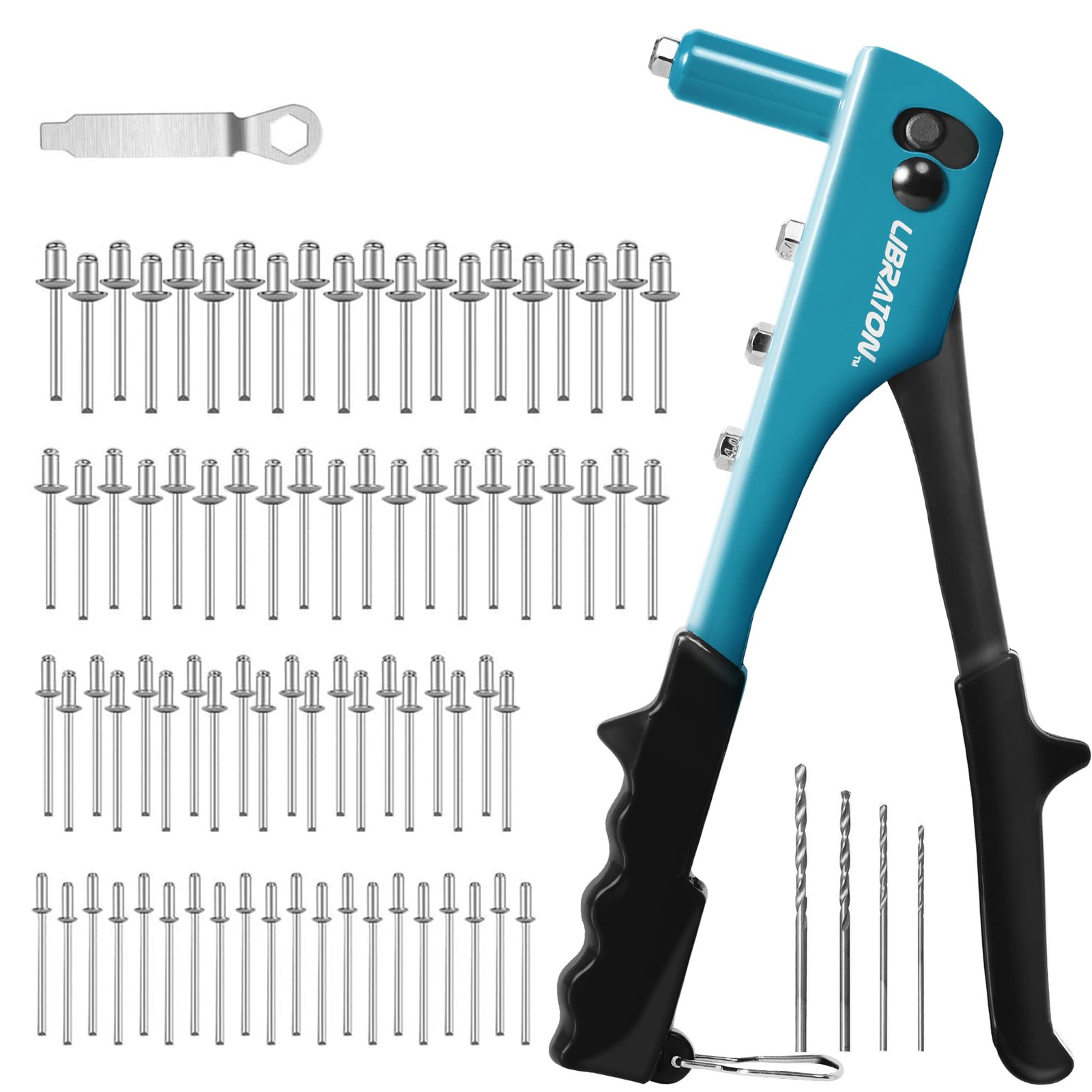 Rivet Gun Kit with 80 Metal Rivets & 4 Drill Bits for Automotive Use
