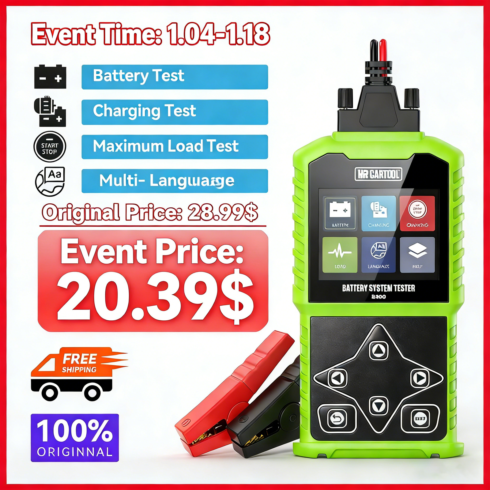 2026 Car Battery Tester Battery Load Tester Analyzer Tool Cranking Test 12V/24V