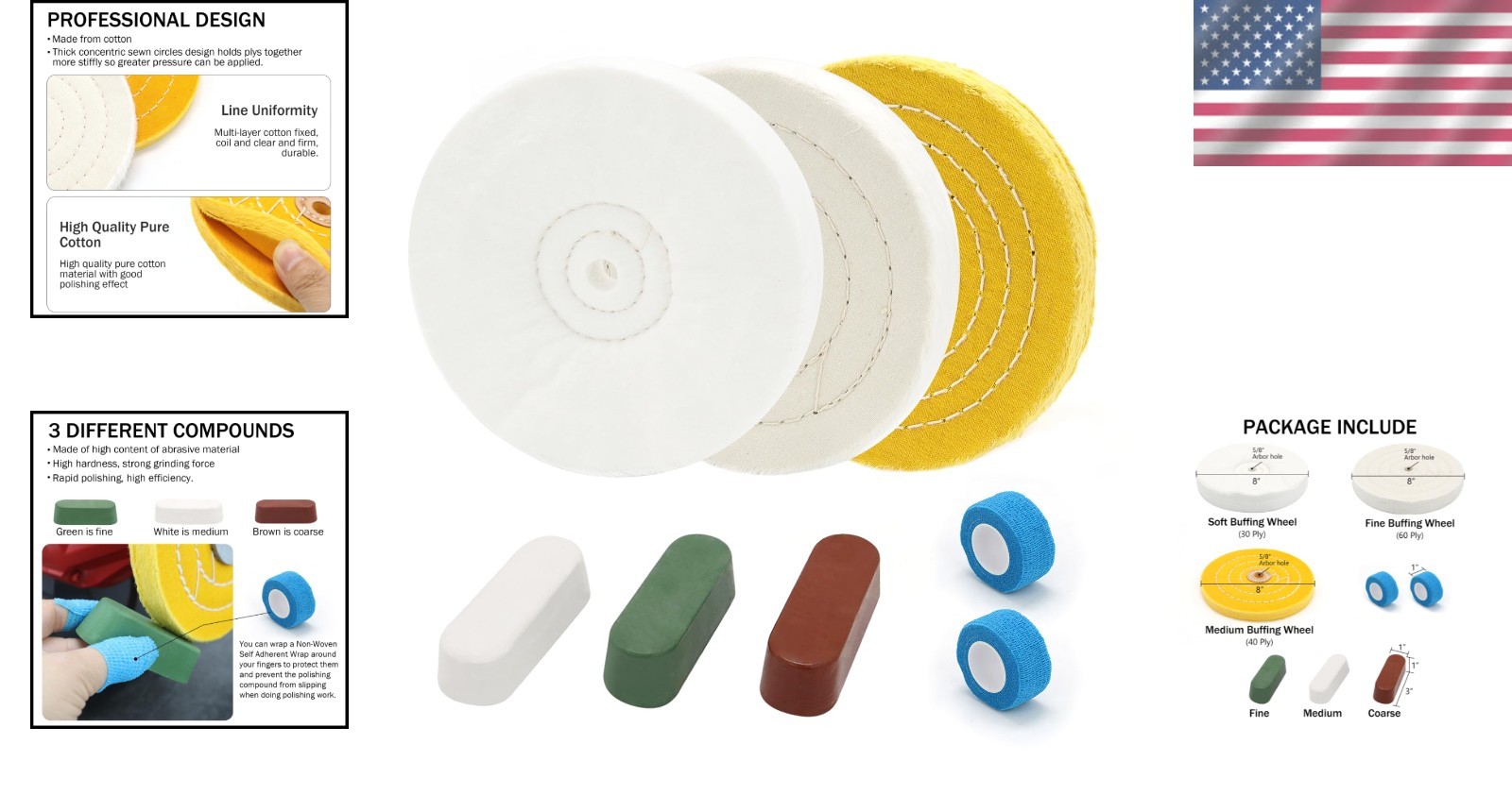 Buffing Polishing Wheel Kit 8 Inch 5/8 Inch Arbor Buffing Compounds Multi-Pur... - Image 2