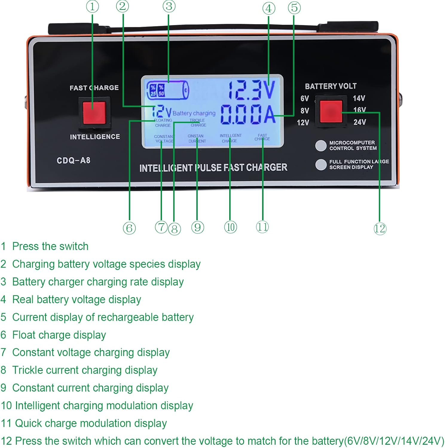 8 Volt Battery Charger Automotive 0-10A, Smart Car Golf Cart Battery Charger, Ma - Image 3