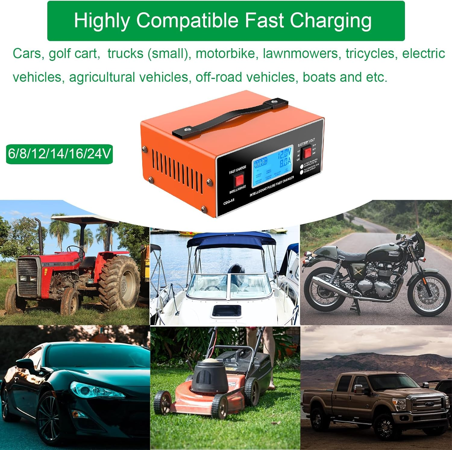 8 Volt Battery Charger Automotive 0-10A, Smart Car Golf Cart Battery Charger, Ma - Image 2