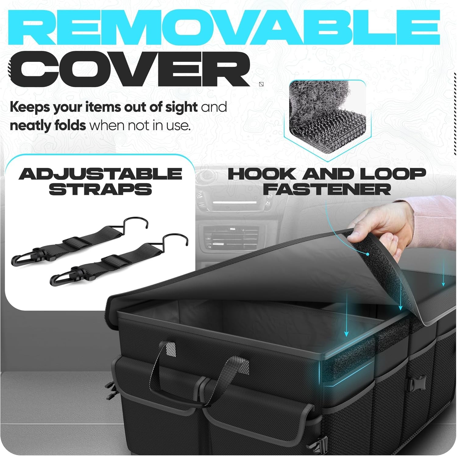 FORTEM Car Trunk Organizer, Collapsible Multi Compartment SUV Medium, Black - Image 5