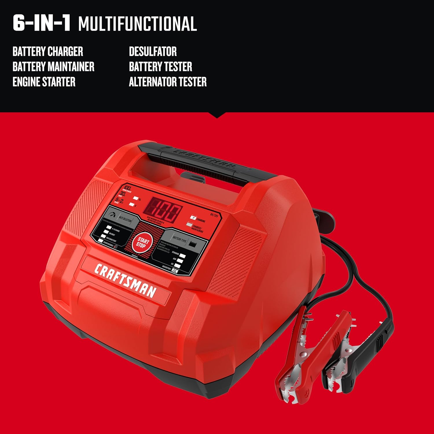 6-in-1 Fully Automatic Battery Charger & Maintainer with Engine Start and Tester - Image 2