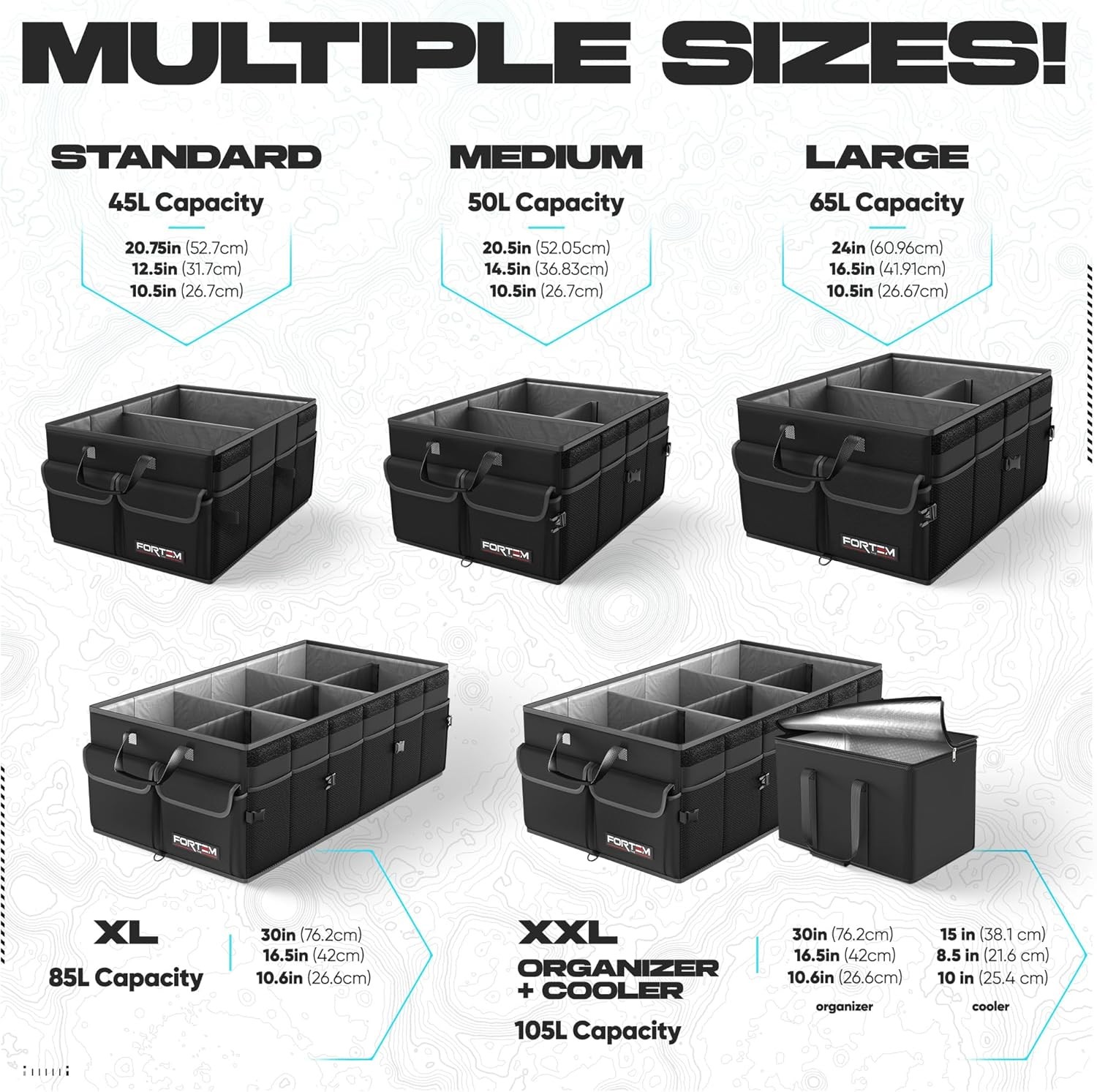 FORTEM Car Trunk Organizer, Collapsible Multi Compartment SUV Medium, Black - Image 3