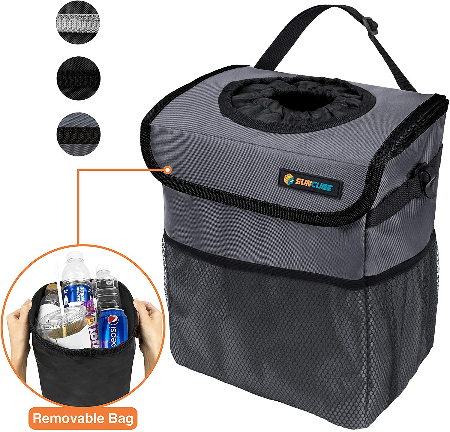 Portable Car Trash Can Garbage Bin Bag Organizer for Vehicles Waterproof Black - Image 3