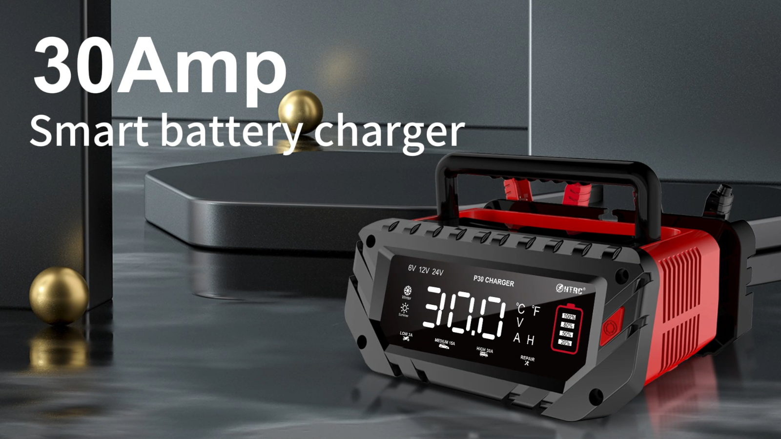 30Amp Smart Car Battery Charger, 12V/24V Automotive Charger, Battery Maintainer - Image 2