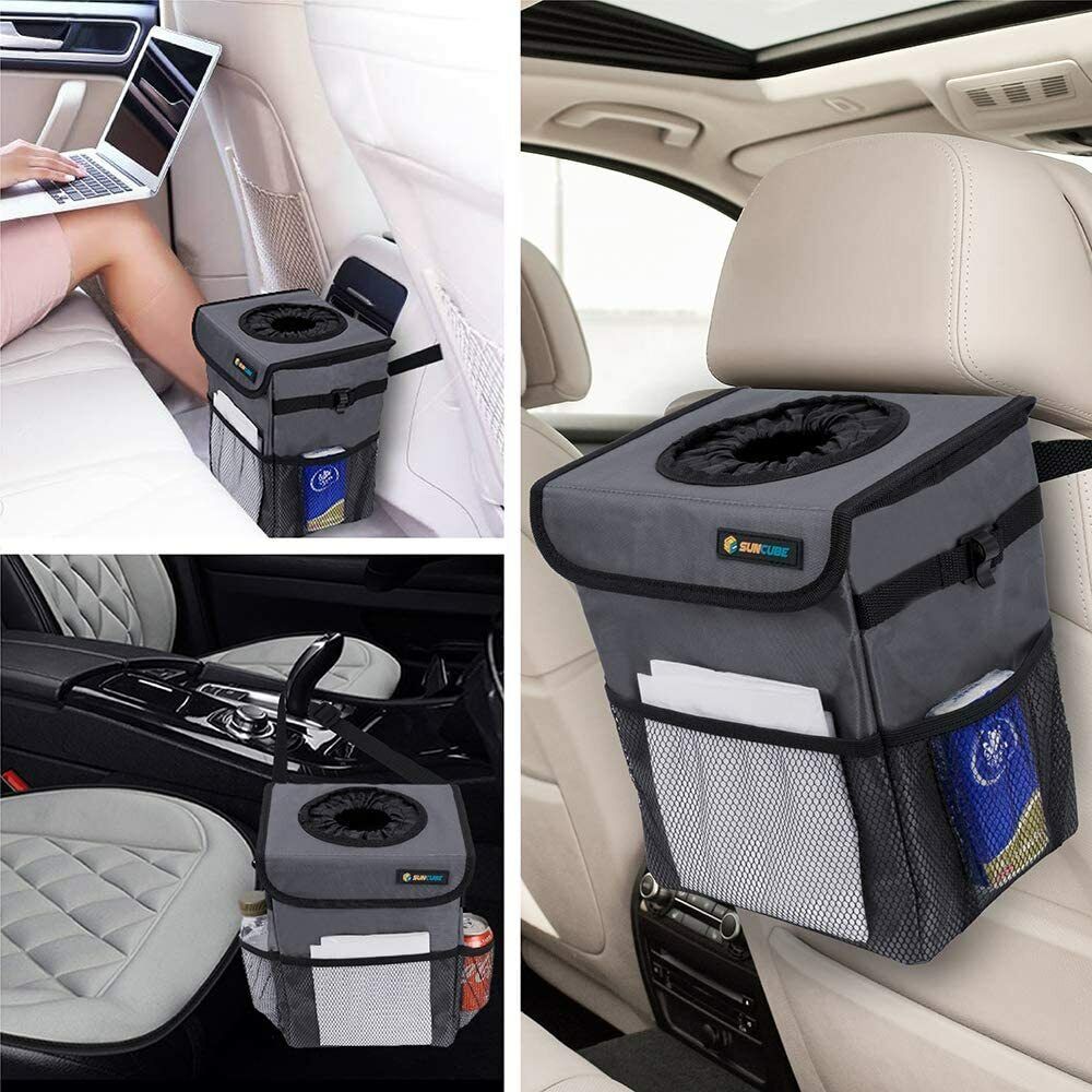 Portable Car Trash Can Garbage Bin Bag Organizer for Vehicles Waterproof Black - Image 4
