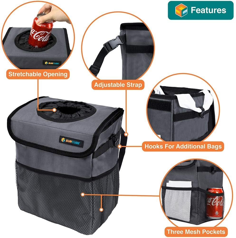 Portable Car Trash Can Garbage Bin Bag Organizer for Vehicles Waterproof Black - Image 5