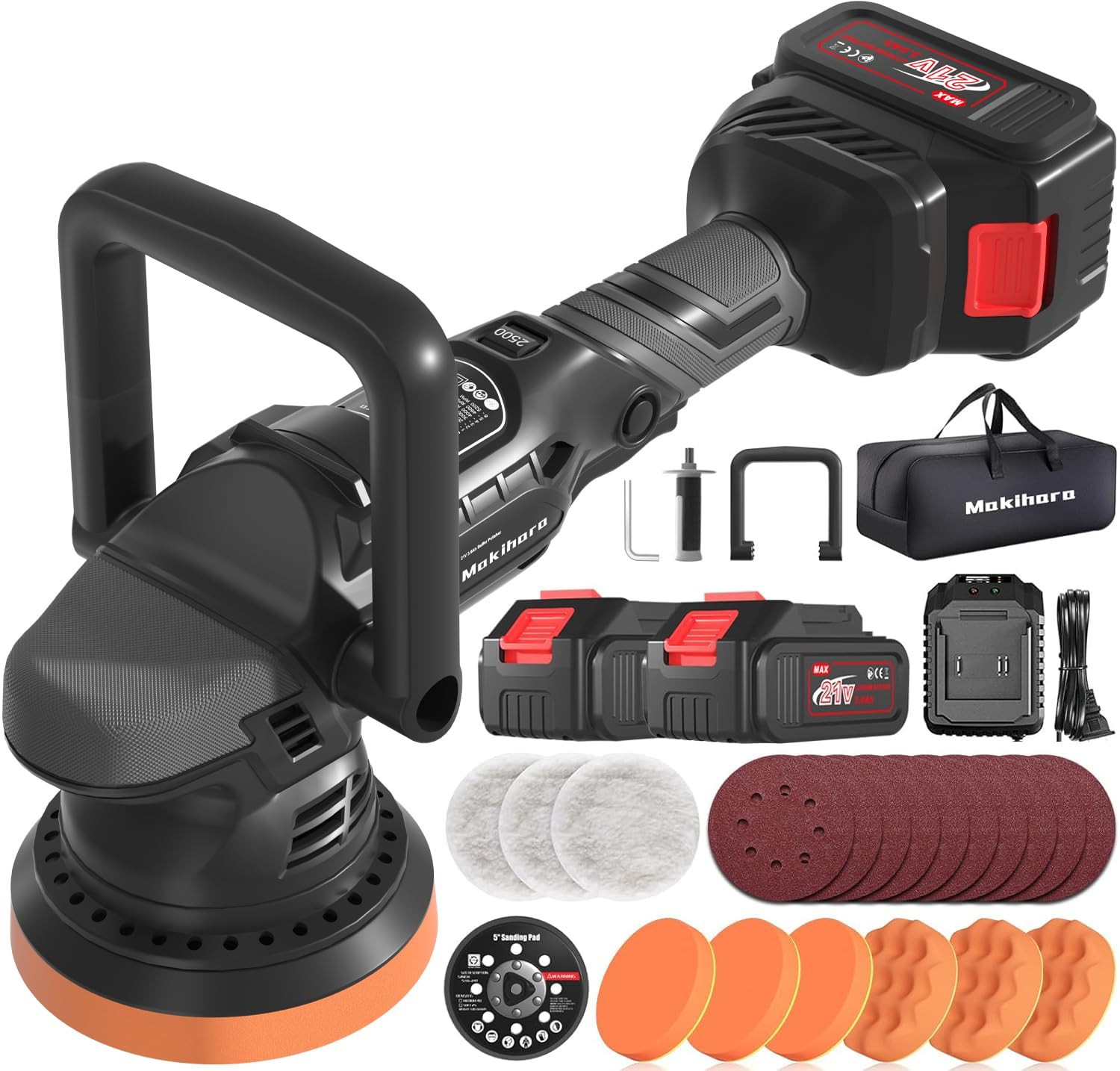 Cordless Buffer Polisher, 5 Inch Random Orbital Car Polisher Waxer, 6 Variabl...