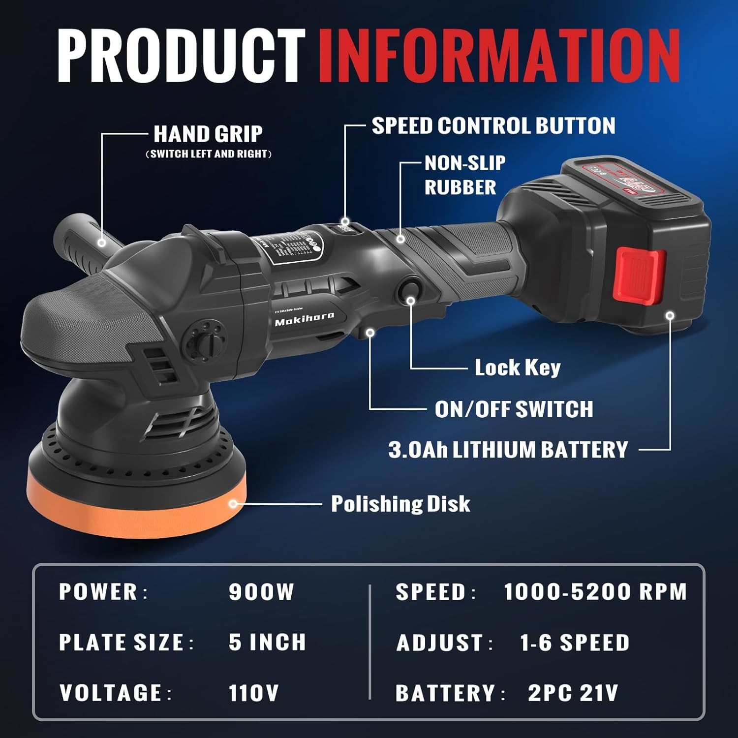 Cordless Buffer Polisher, 5 Inch Random Orbital Car Polisher Waxer, 6 Variabl... - Image 4