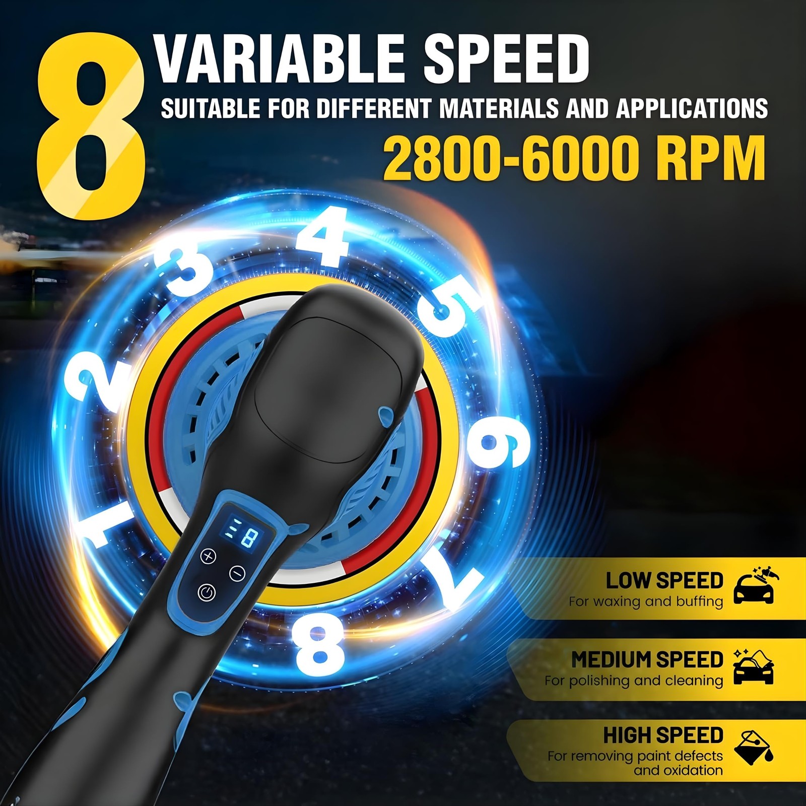 Cordless Car Buffer Polisher Kit 6 Inch with 21V 2x2000mAh 9 Pcs Attachments... - Image 2