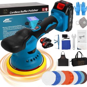 Cordless Car Buffer Polisher Kit 6 Inch with 21V 2X2000Mah & 9 Pcs Attachments,