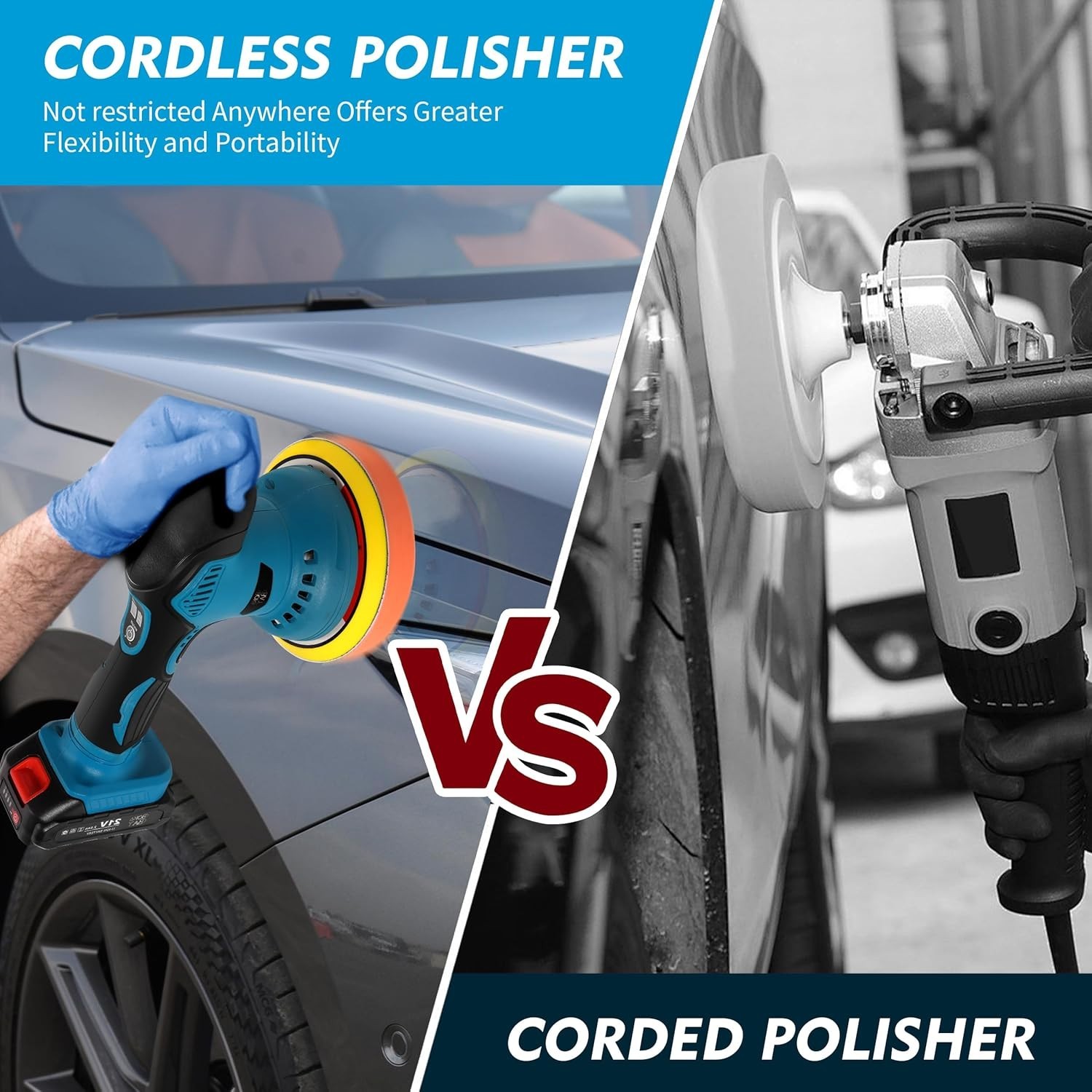 Cordless Car Buffer Polisher Kit 6 Inch with 21V 2X2000Mah & 9 Pcs Attachments, - Image 2
