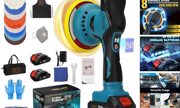Cordless Car Kit 6 Inch with 21V 2x2000mAh & 9 Pcs Attachments, Buffer Polisher