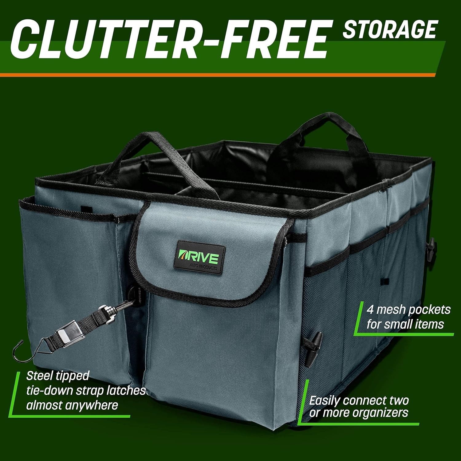 DRIVE - Car Trunk Organizer - Collapsible, Multi-Compartment Automotive Gray - Image 3