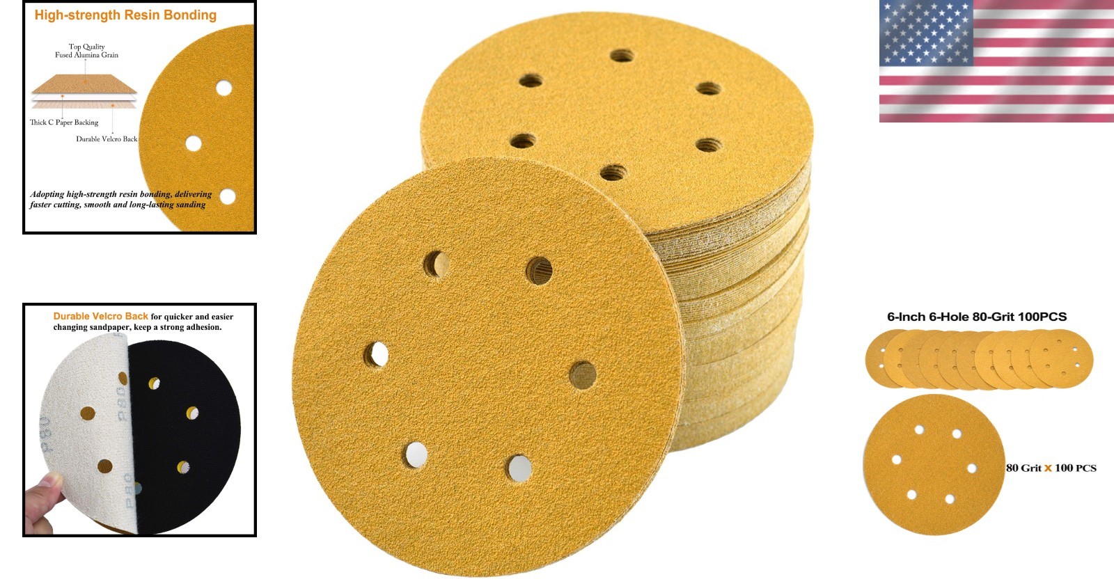 Sanding Discs 6 Inch 80 Grit Hook and Loop 100 Pack for Automotive Woodworking - Image 2