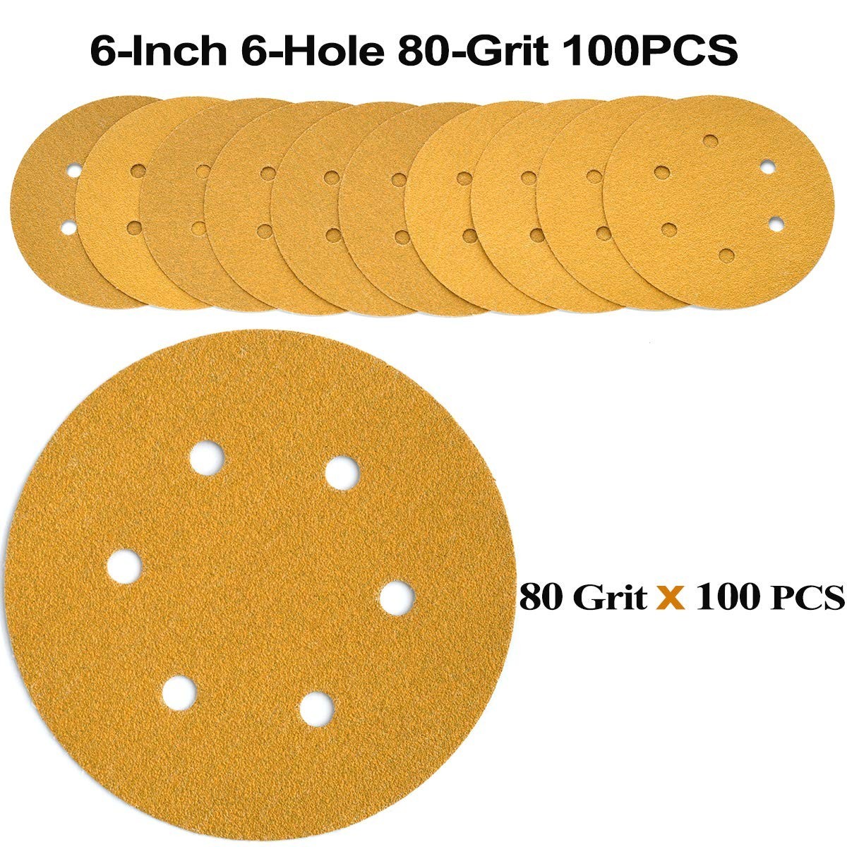 Sanding Discs 6 Inch 80 Grit Hook and Loop 100 Pack for Automotive Woodworking - Image 4
