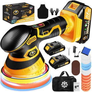 Cordless Car Buffer Polisher Kit [2X 2000Mah 21V Batteries & 18 PCS Attachments]