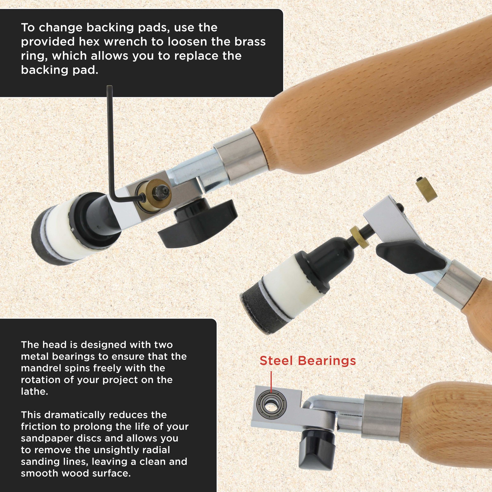 1" & 2" Bowl Sander Set with Hook & Loop Sanding Discs - Woodworking Supply - Image 4