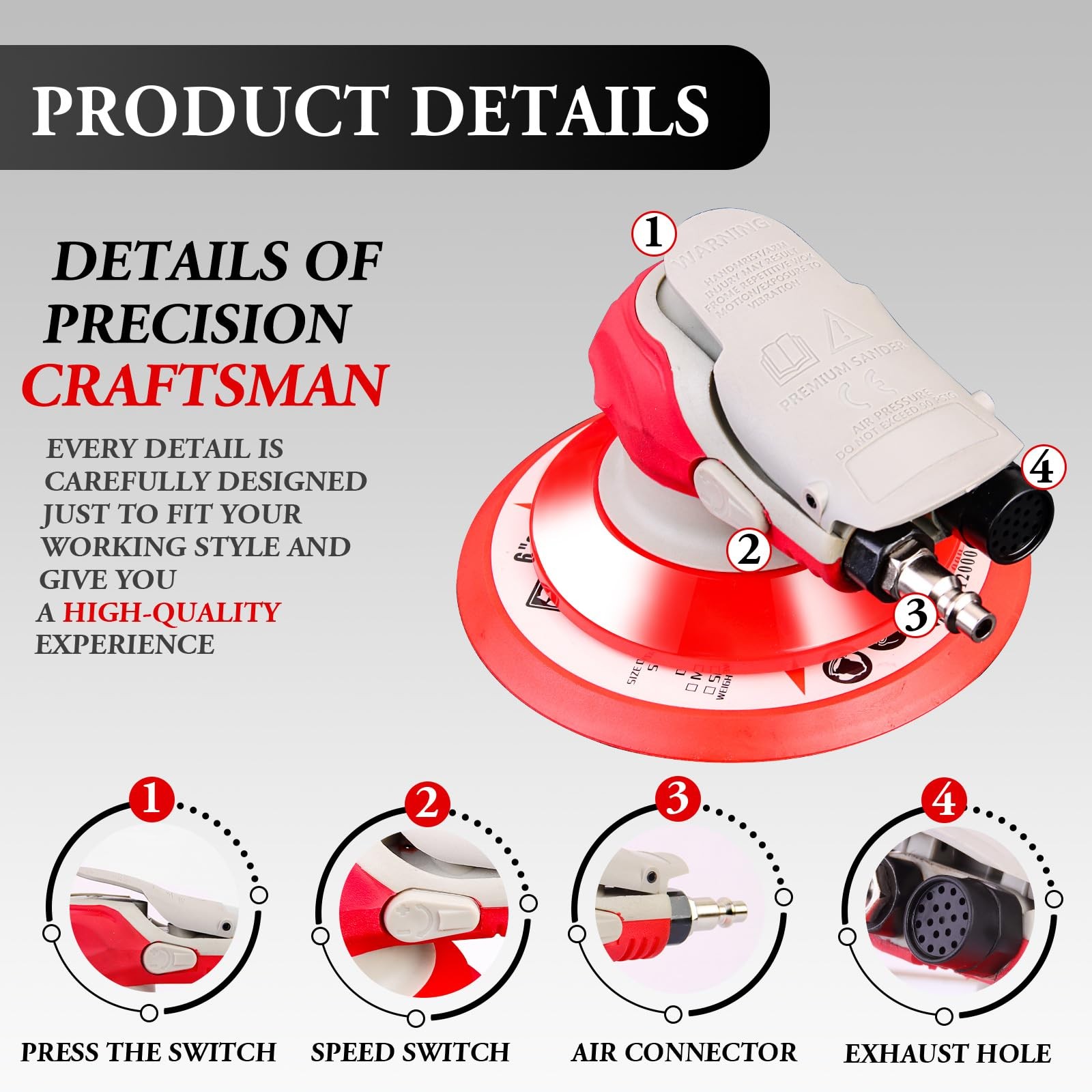 5/6 Inch Pneumatic Orbital Air Sander High-Speed DA Sander for auto body/Idea... - Image 3