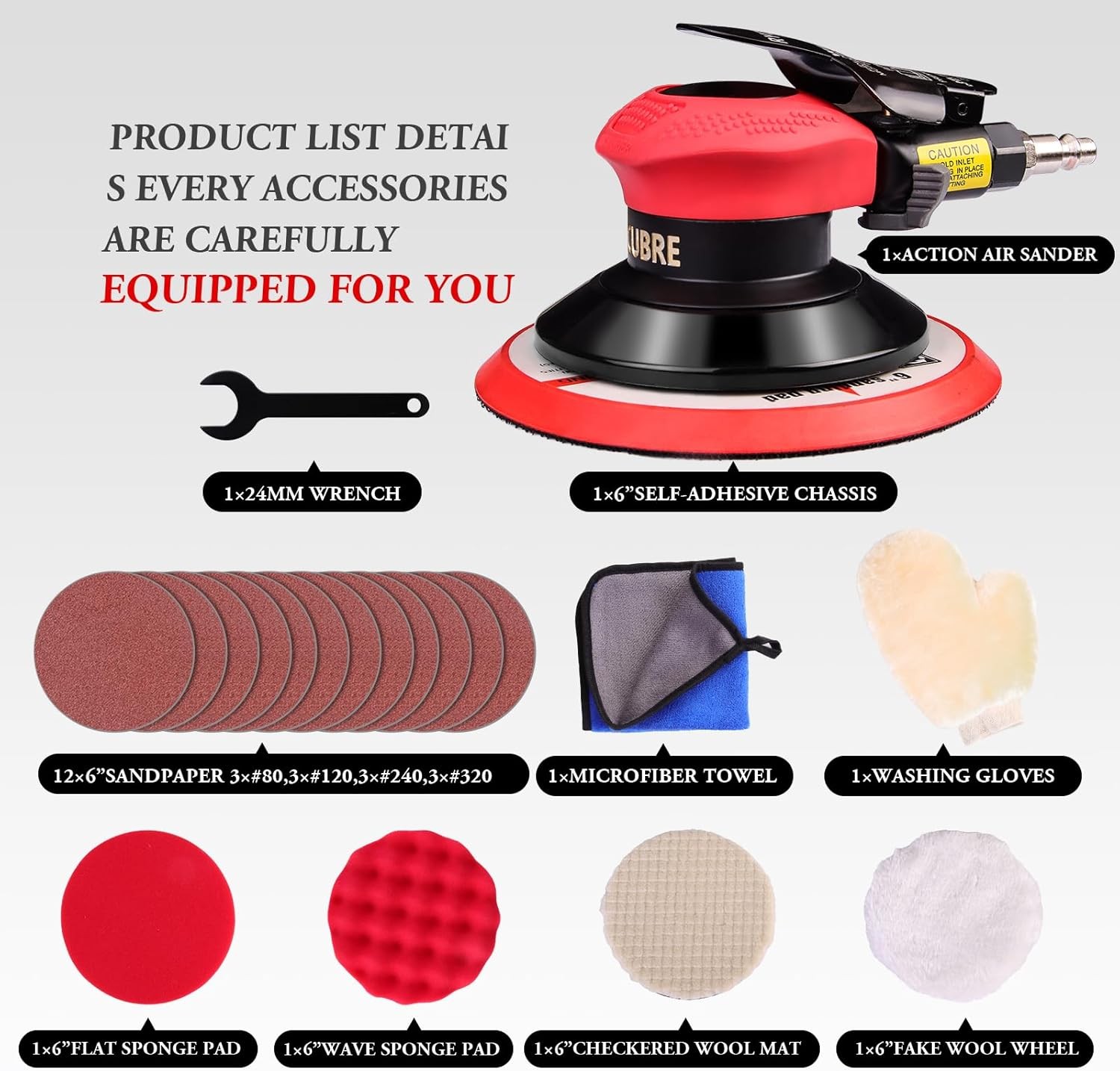Pneumatic Air Sander 5/6 Inch DA Palm Sander for Auto Body, High Speed Random Or - Image 2