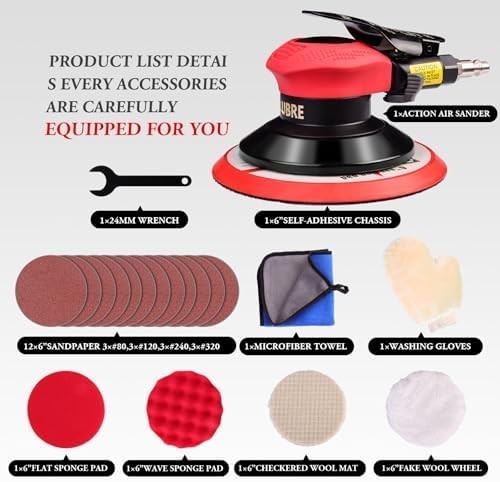Pneumatic Air Sander 5/6 Inch DA Palm Sander for Auto Body, High Speed Random Or - Image 2