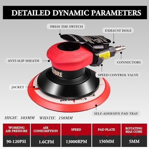 Pneumatic Air Sander 5/6 Inch DA Palm Sander for Auto Body, High Speed Random Or - Image 4