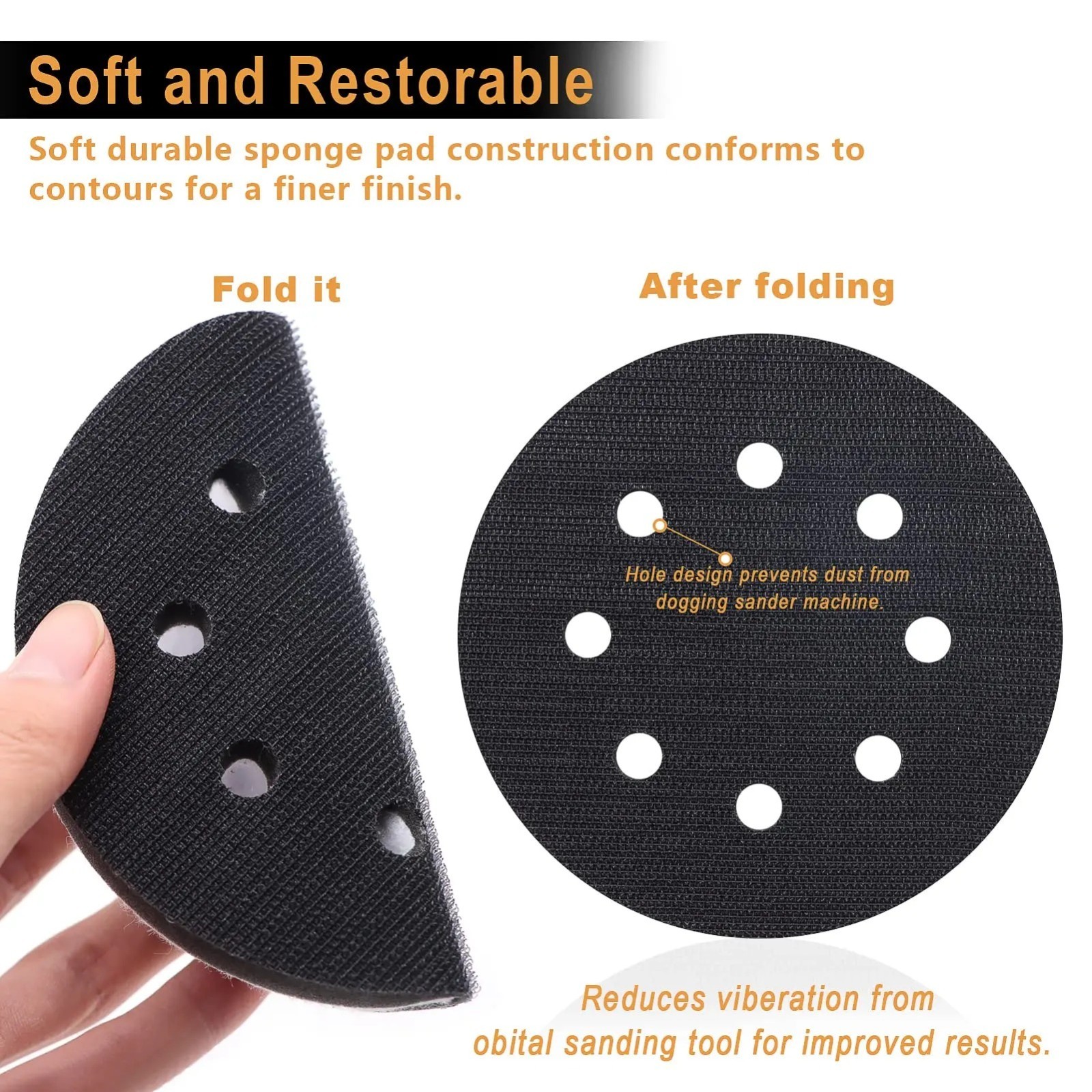 6pc 5" 8 Holes Hook $ Loop soft Interface Pads Orbital Sander Sanding Foam Pad - Image 3