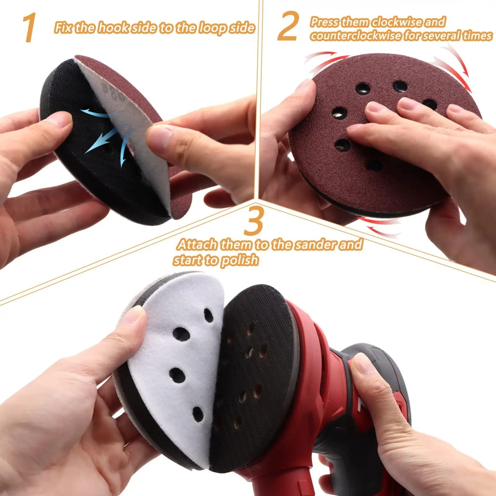 6pc 5" 8 Holes Hook $ Loop soft Interface Pads Orbital Sander Sanding Foam Pad - Image 5