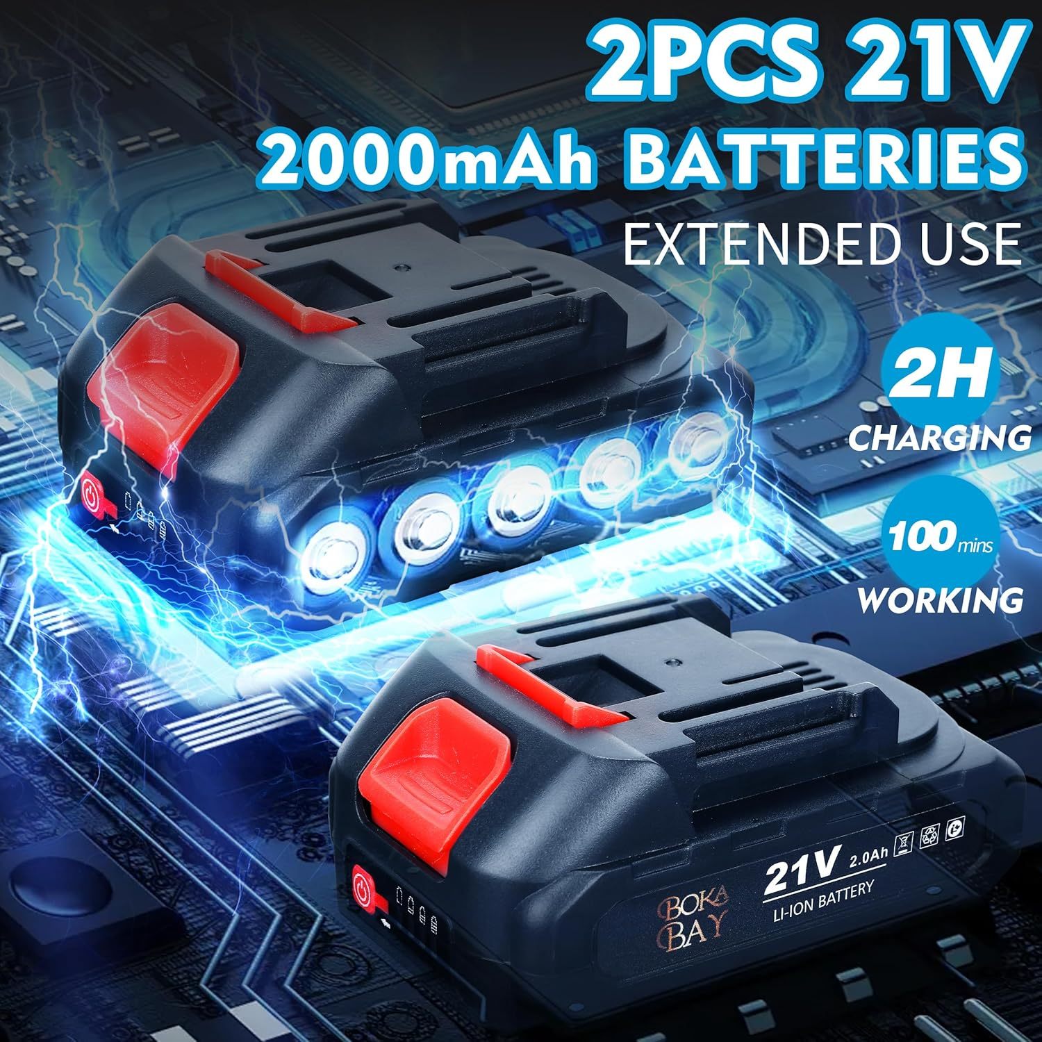 Cordless Car Buffer Polisher Kit 6 Inch with 21V 2X2000Mah & 9 Pcs Attachments, - Image 3