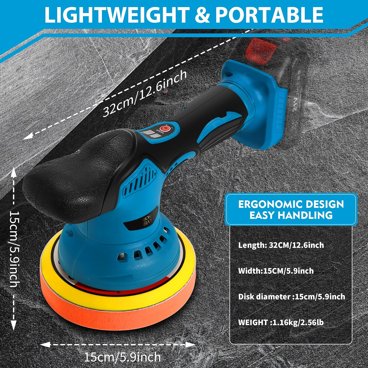 Cordless Car Buffer Polisher Kit 6 Inch with 21V 2X2000Mah & 9 Pcs Attachments, - Image 4