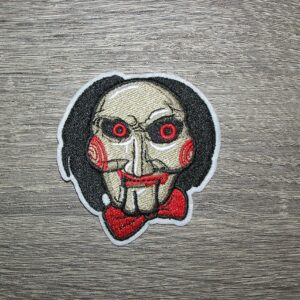 Saw Jigsaw Billy Puppet Mask Embroidered Iron On Patch 2.5" x 2.75"