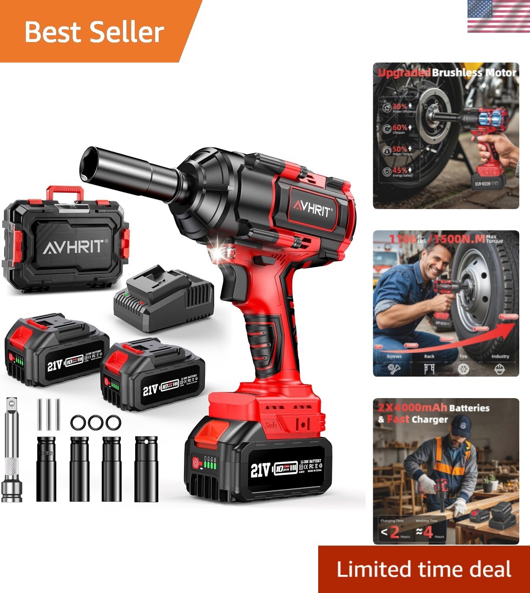 1500Nm Impact Wrench with 2 Batteries: Must-Have Tool for Automotive Repair