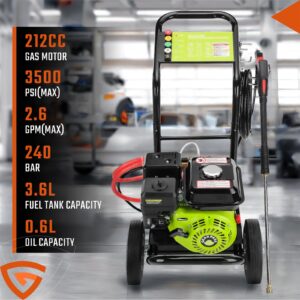 Gas Pressure Washer 212CC 3500 PSI 2.6 GPM with 5 Nozzle Set for Cars Fences