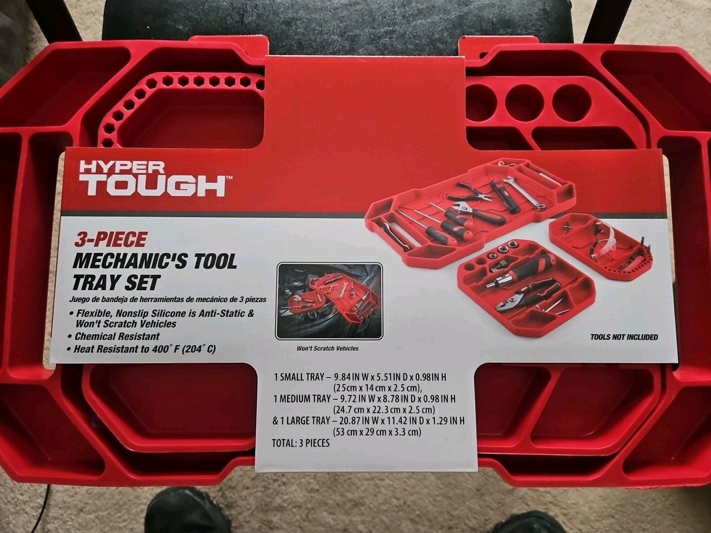 Mechanics Silicone Tool Organizer Tray, Flexible, Red, Automotive Use 3 Pcs