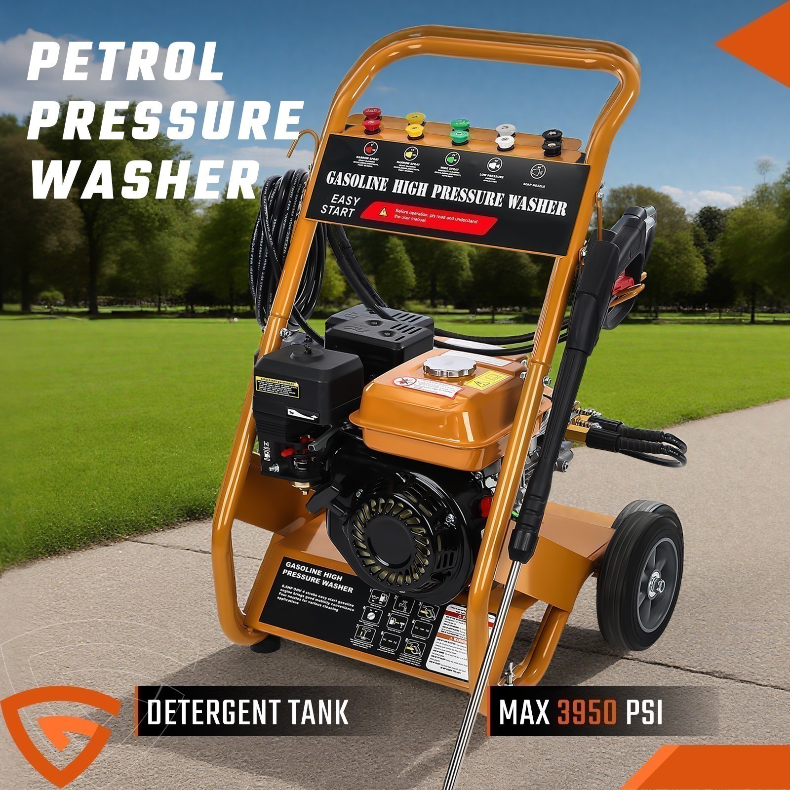3950 PSI Gas Pressure Washer 5 Nozzles Gas Powered Washer 6.5HP 2.6 GPM 212cc - Image 3
