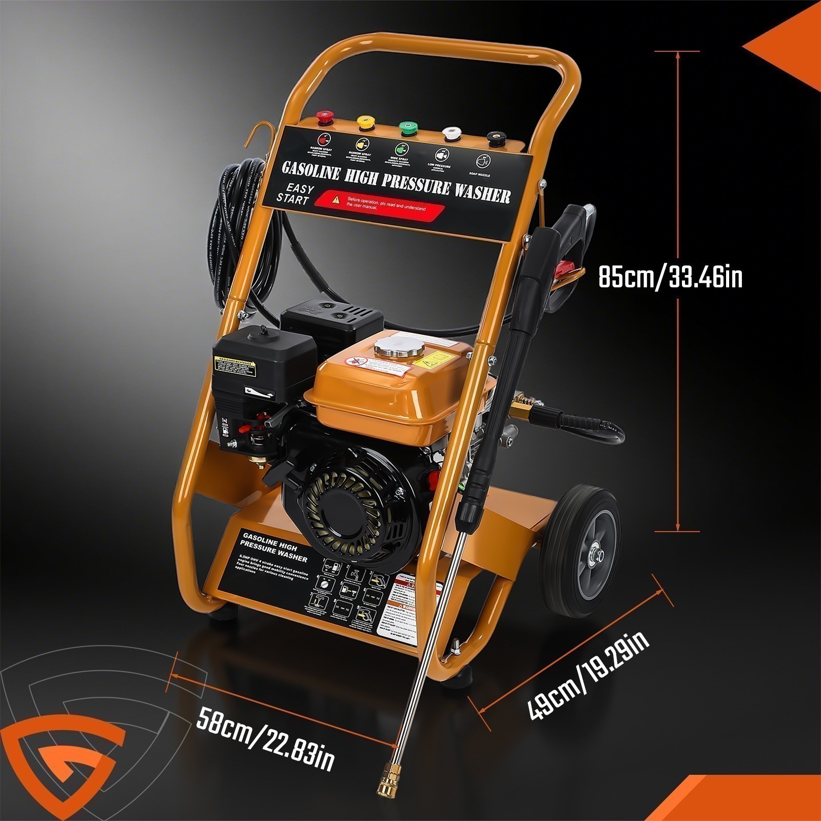 3950 PSI Gas Pressure Washer 5 Nozzles Gas Powered Washer 6.5HP 2.6 GPM 212cc - Image 5