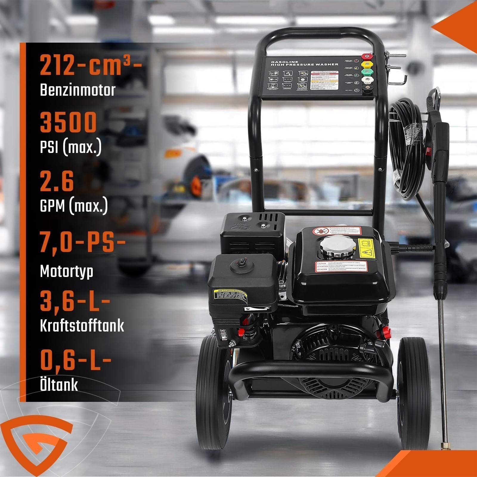 Gas Pressure Washer Gas Powered Washer 3500 PSI 2.6 GPM 212cc 5 Nozzles Black - Image 2