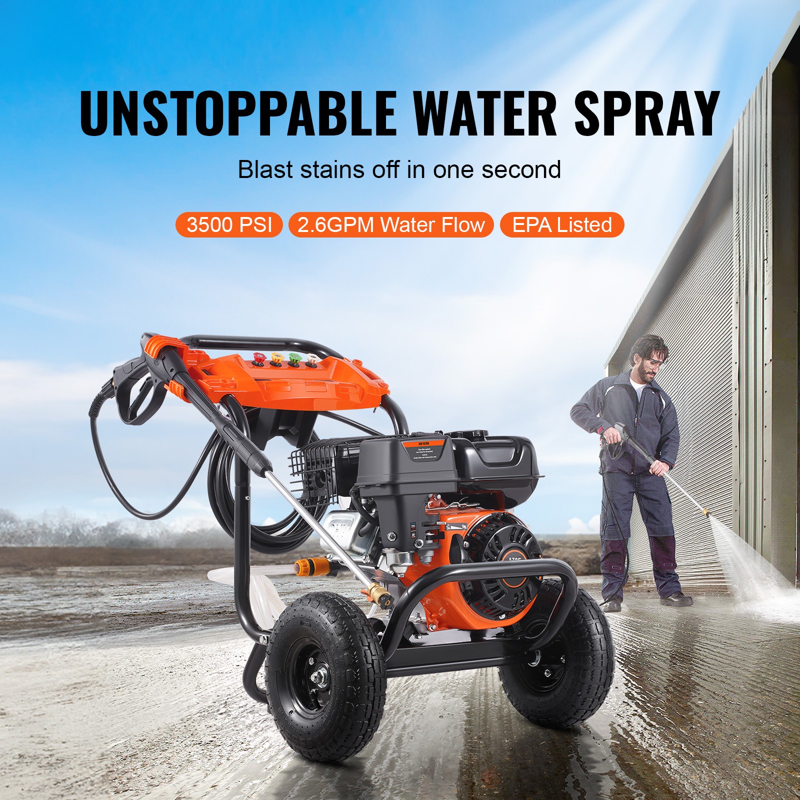 Gas Pressure Washer 3500 PSI 2.6 GPM with 5 Nozzle Set for Cars Fences - Image 2