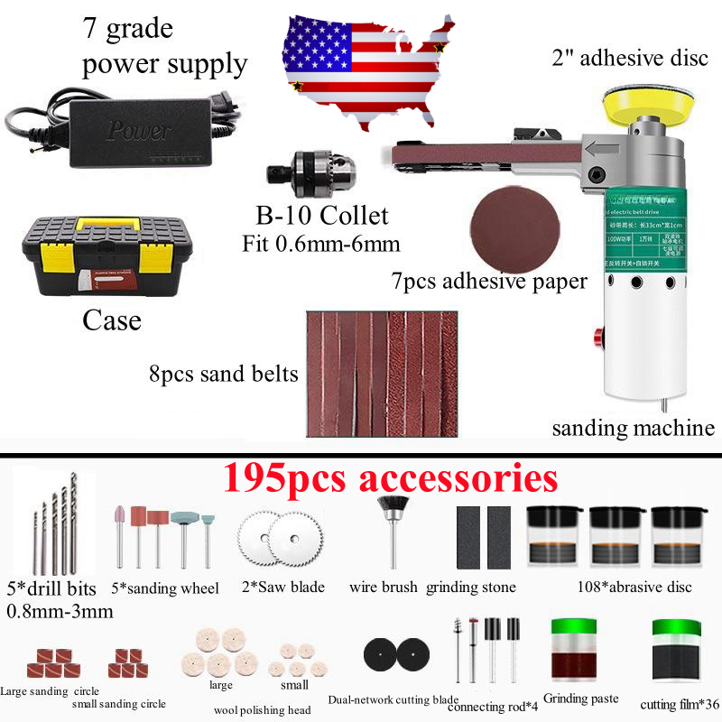 Belt Sanding Machine Sander Grinder Polishing Speed Adjustable 195pc Accessories - Image 2