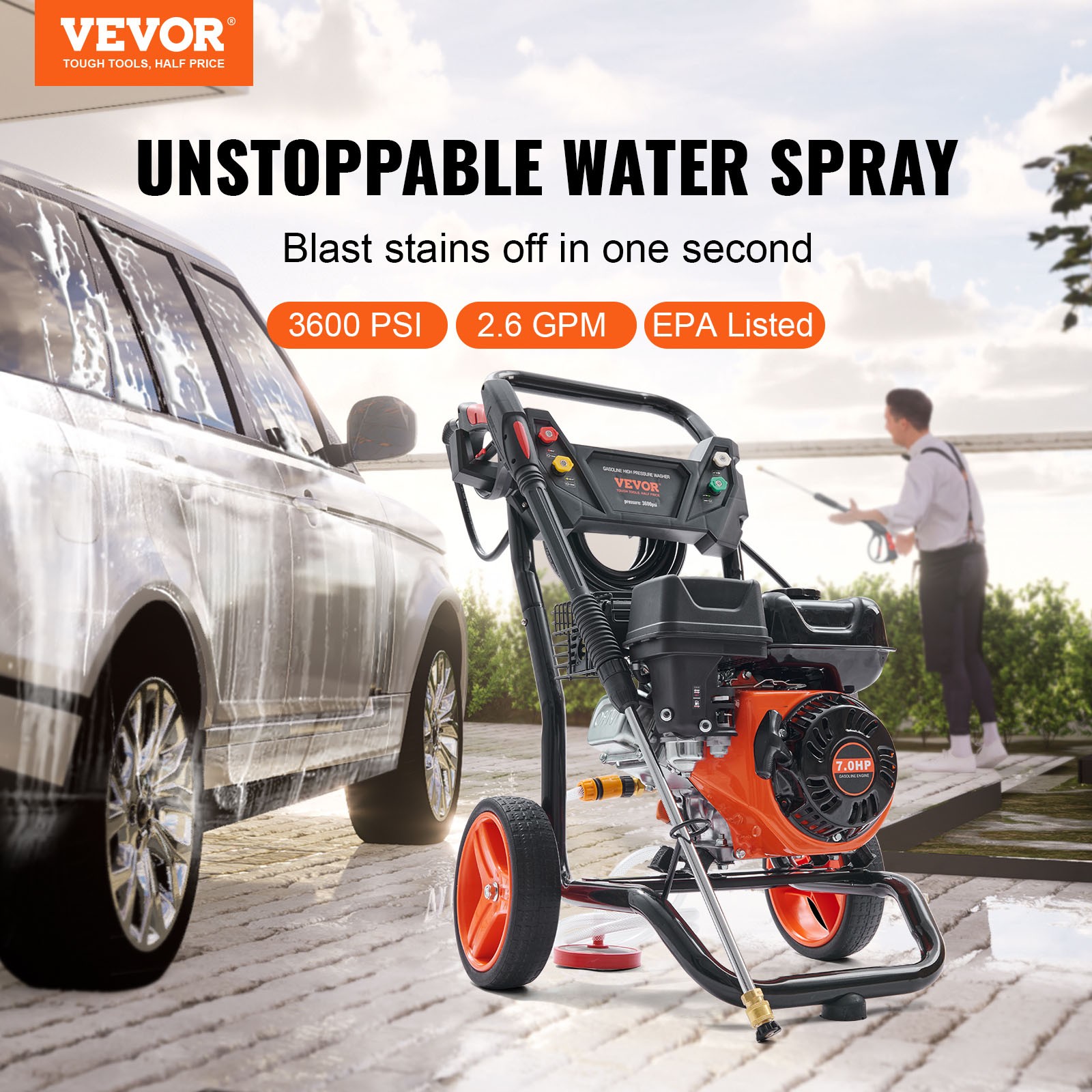 VEVOR Gas Pressure Washer Gas Powered Washer 3600 PSI 2.6 GPM 210cc 5 Nozzles - Image 2