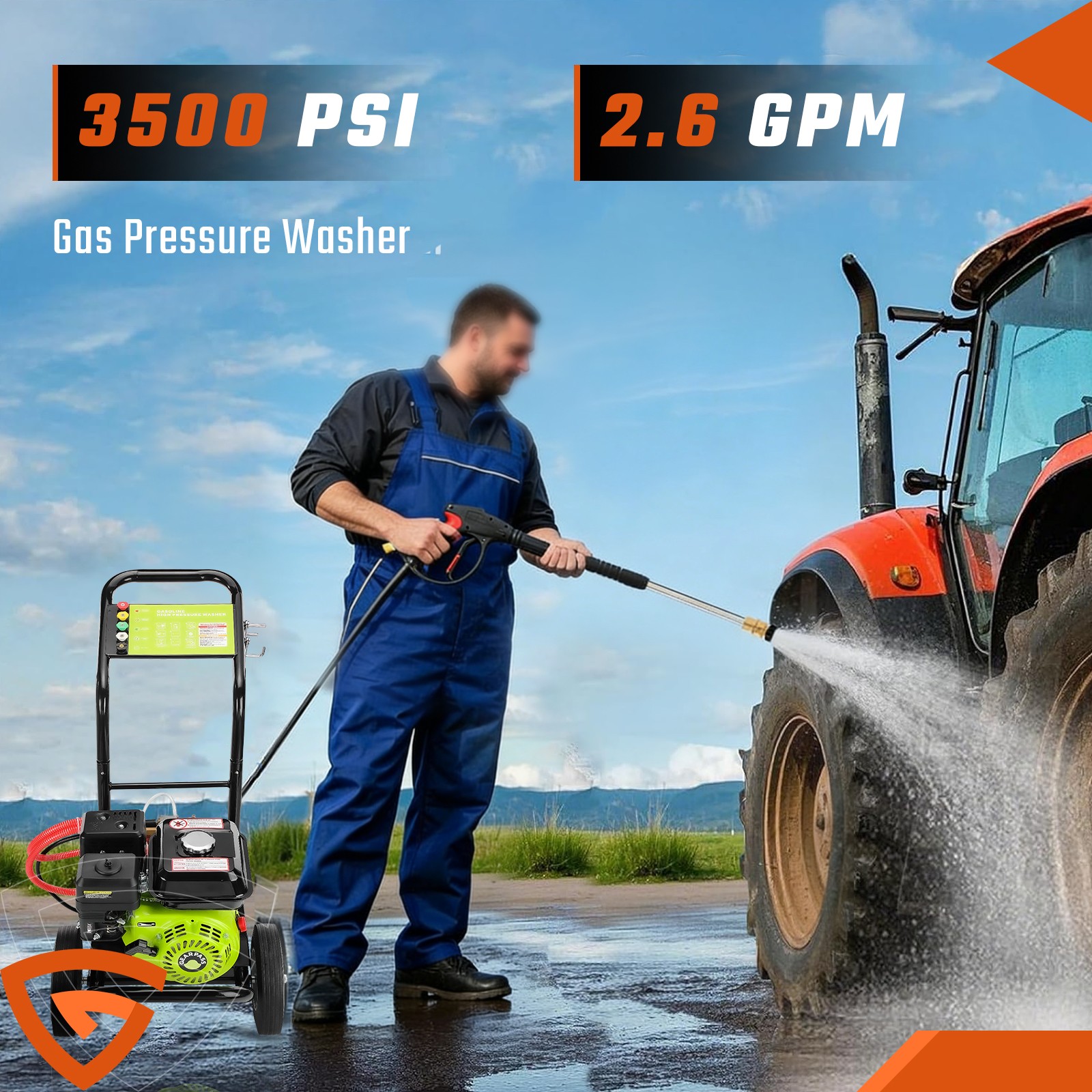 Gas Powered Washer Cold Water High Pressure Washer 3500PSI 2.6GPM 212cc 5Nozzles - Image 3