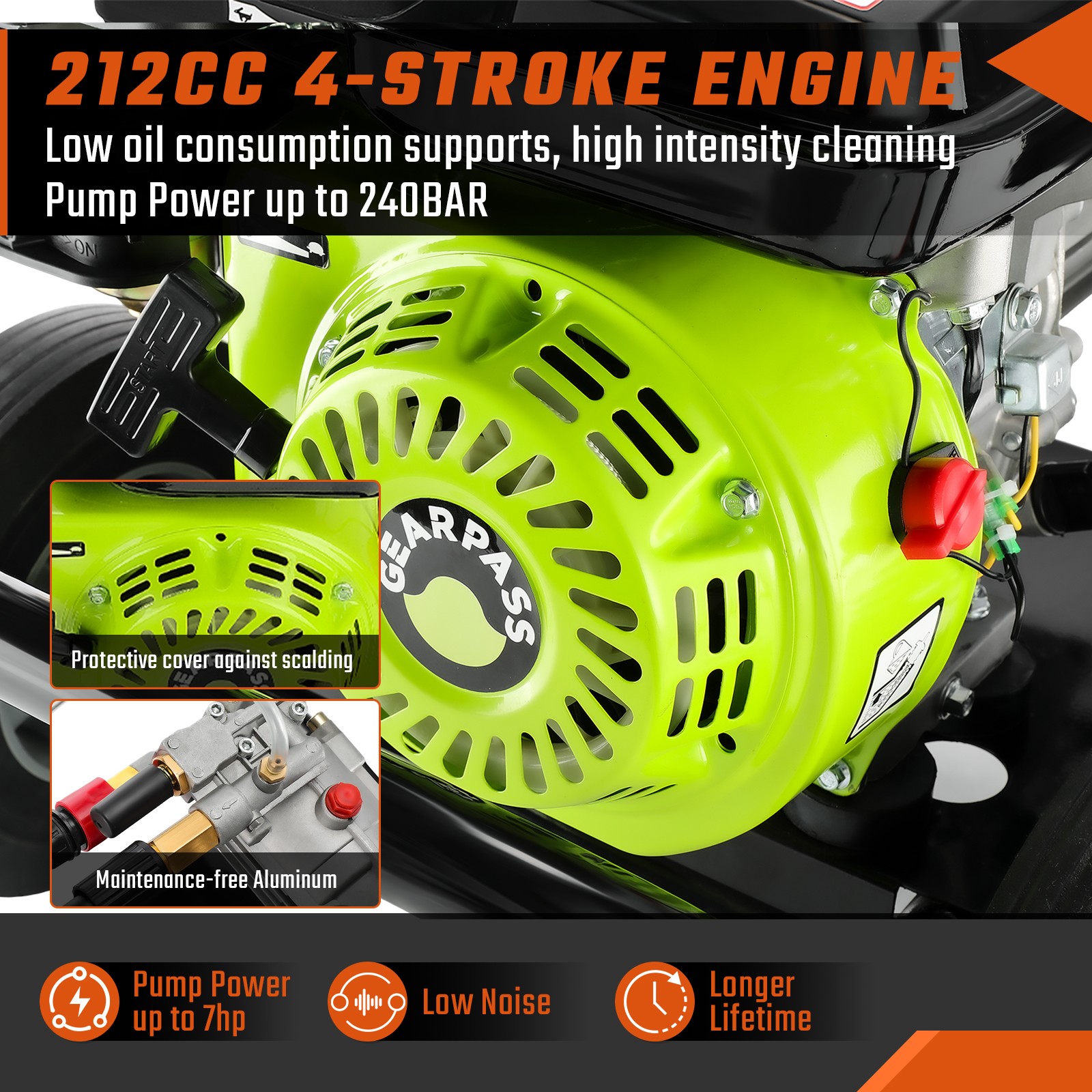 Gas Powered Washer Cold Water High Pressure Washer 3500PSI 2.6GPM 212cc 5Nozzles - Image 5