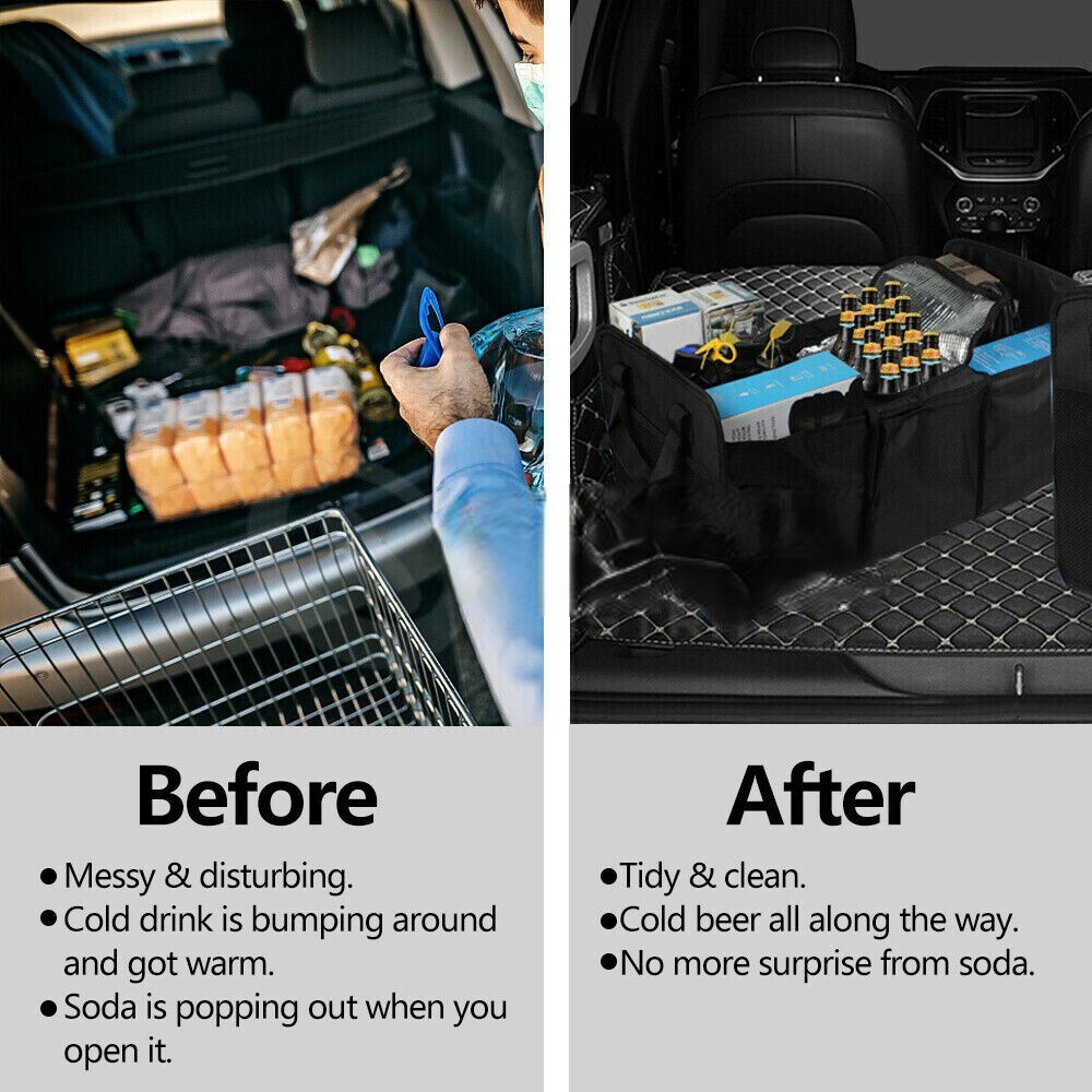 3 IN 1_FOLDABLE CAR BOOT ORGANISER TIDY COLLAPSIBLE SHOPPING STORAGE BOX NET BAG - Image 3