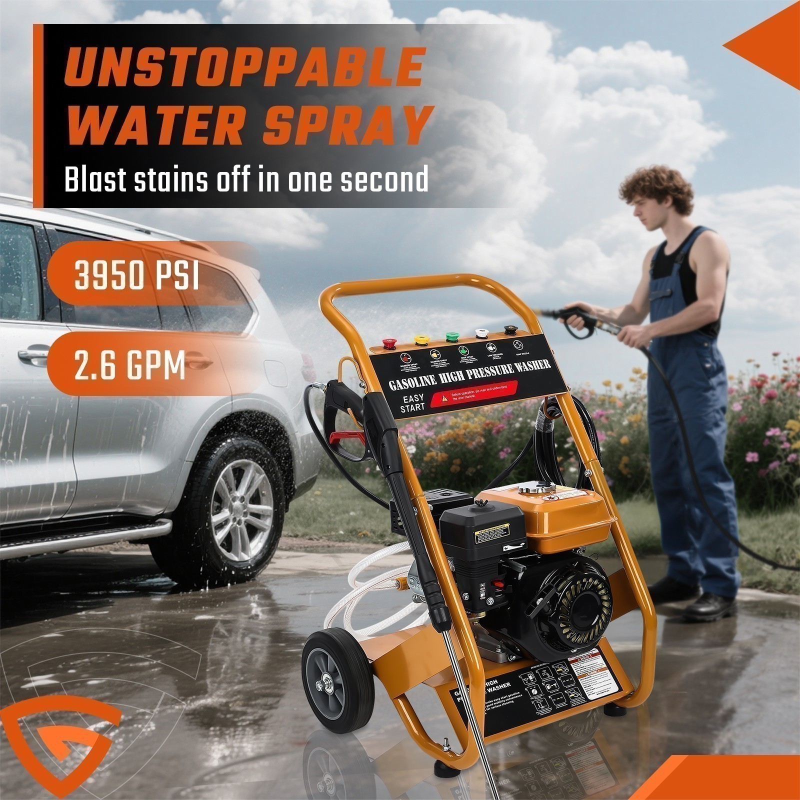 3950 PSI Gas Pressure Washer, 5 Nozzles Gas Powered Washer 6.5HP 2.6GPM 212cc - Image 3