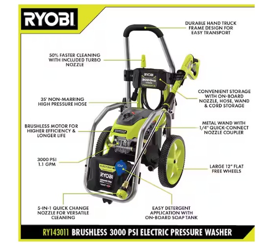 RYOBI 3000 PSI 1.1 GPM Cold Water Electric Pressure Washer - Image 3